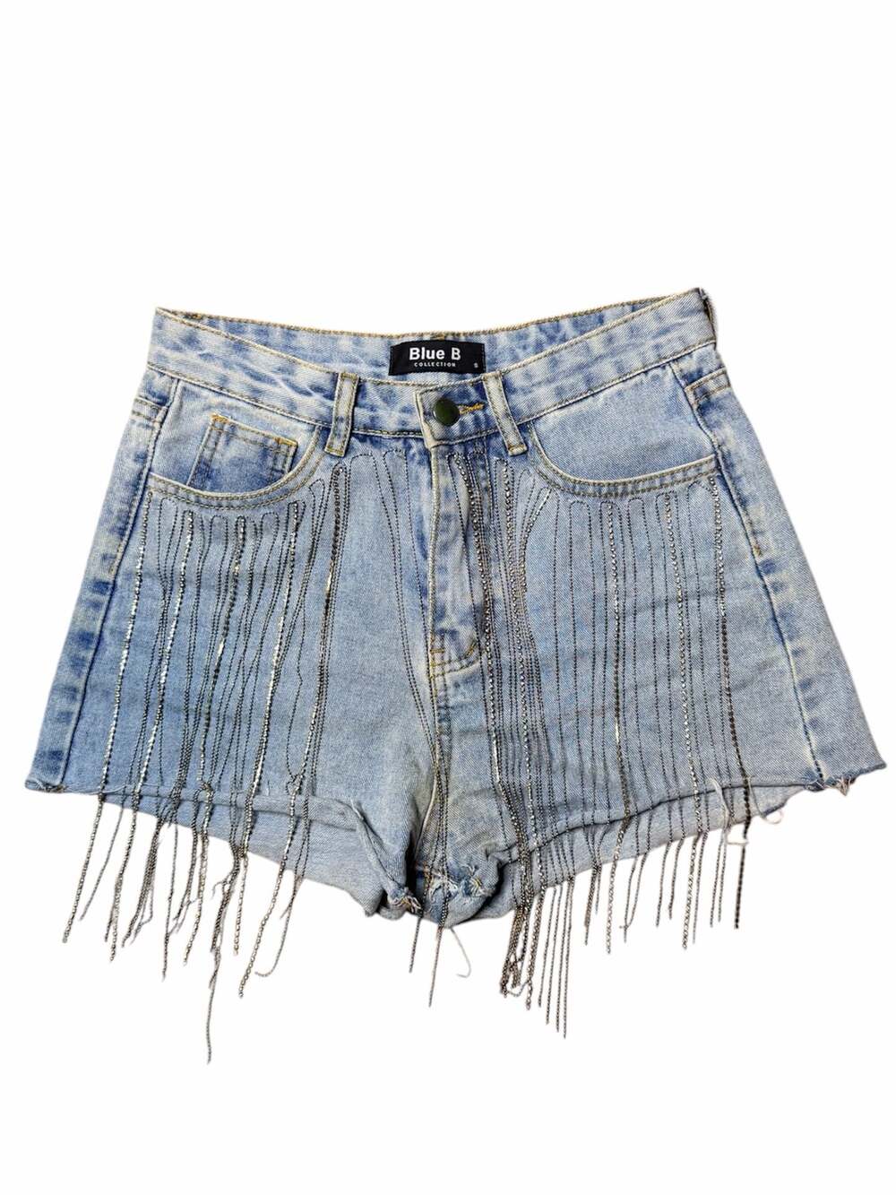 Blue B Collection Rhinestone Fringe Denim Shorts Size S